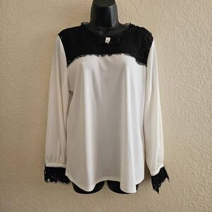 Karl Lagerfeld Black and White Lace Blouse